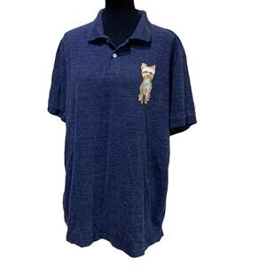 Upcycled Hand Printed Mens XL Yorkie Yorkshire Terrier Puppy Dog Polo Shirt
